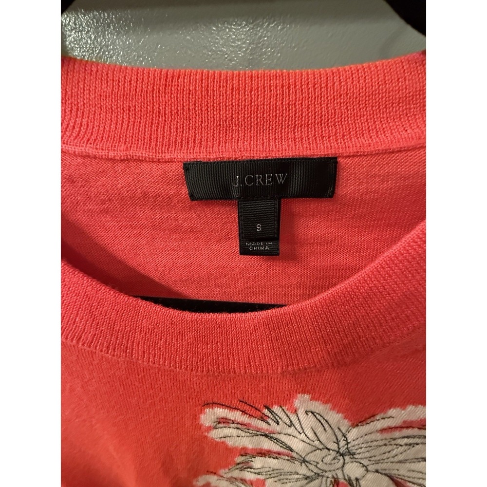 J. Crew Factory Coral Palm Tree Crewneck Sweater with Yellow Sun Accent - Picture 2 of 7